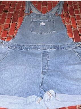 Levi's Plus Size Denim Overall Shorts 22W Blue Water Less Button Pockets